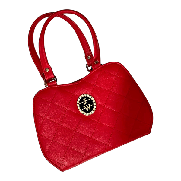 Red quilted handbag