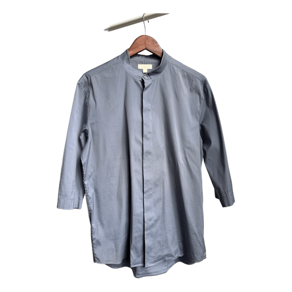 Blue mandarin collar shirt