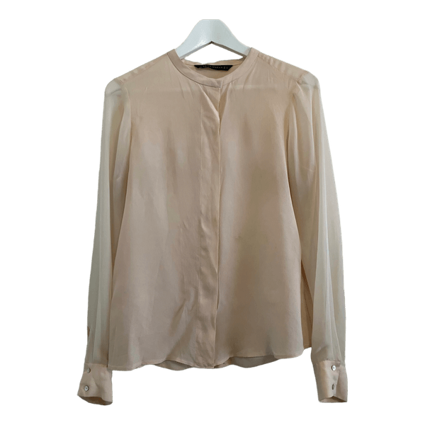 Beige pitkähihainen pusero, pyöreä kaulus, läpikuultava, Zara Woman, koko M