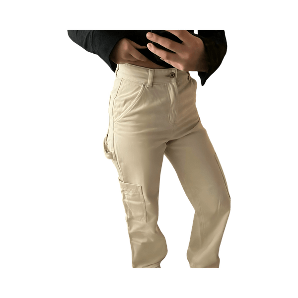 Cream wide-leg cargo pants