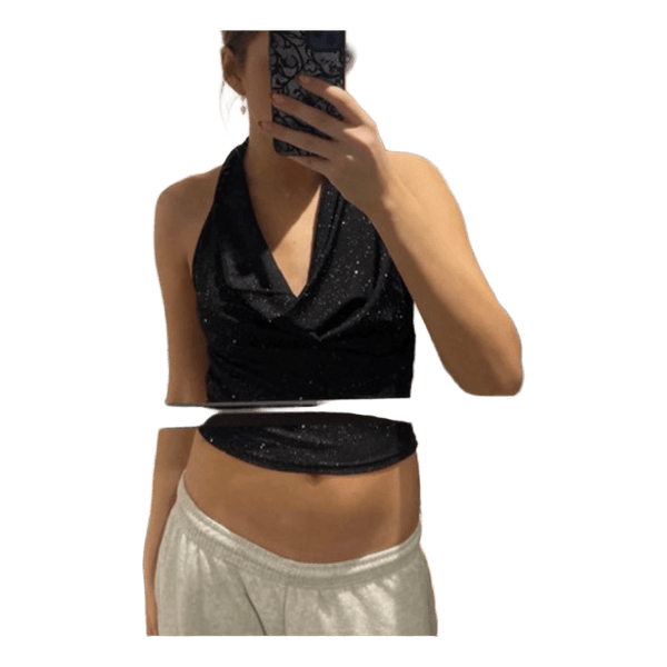 Sort glimmer halterneck top