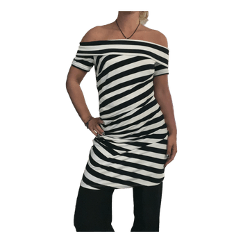 Stribet off-shoulder kjole