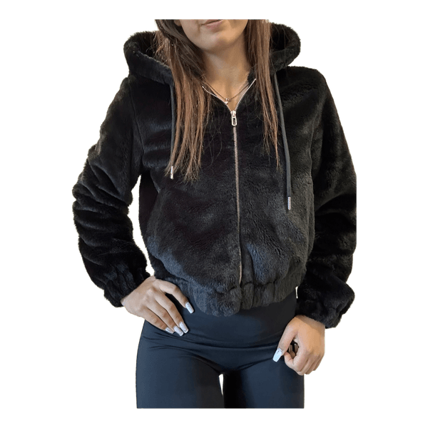 Black faux fur zip hoodie