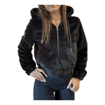 Black faux fur zip hoodie