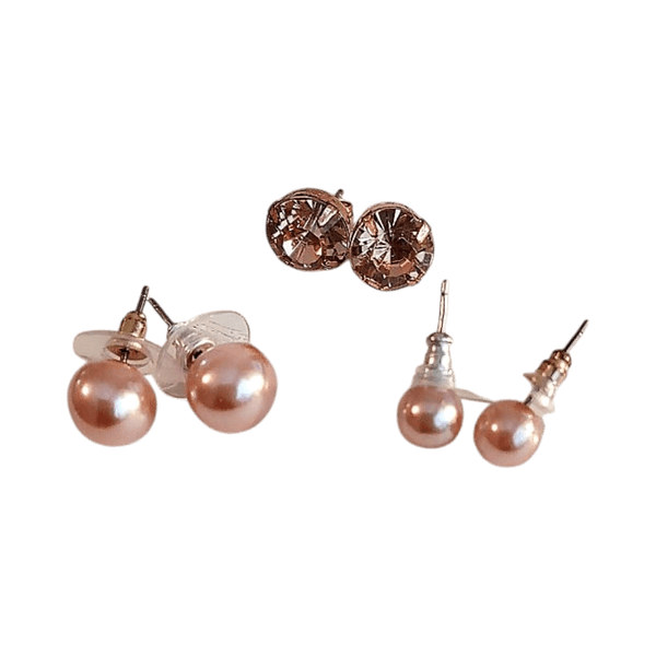 Pink pearl stud earrings set