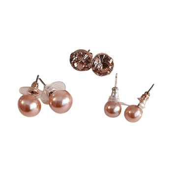 Pink pearl stud earrings set