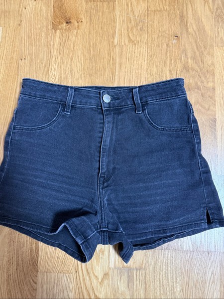 Black denim shorts