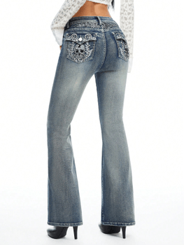 Retro wing embroidery jeans