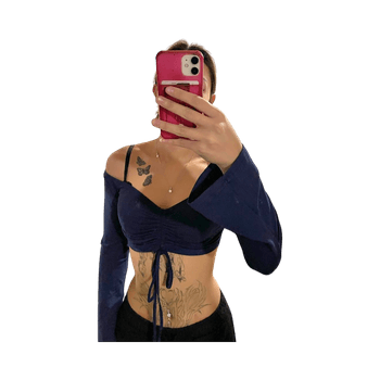 Navy cropped long-sleeve top