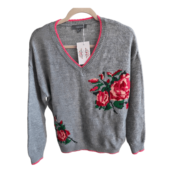 Grey floral knit sweater