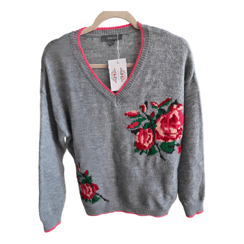 Grey floral knit sweater