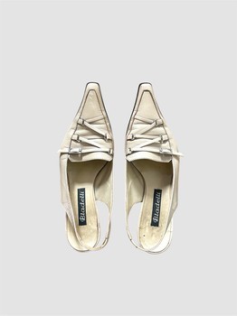 Beige leather slingback heels
