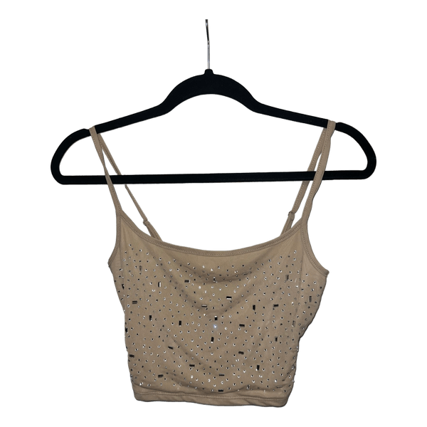 Beige rhinestone crop top