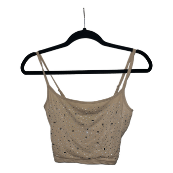 Beige rhinestone crop top