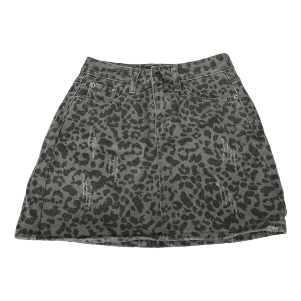 Leopard print denim nederdel