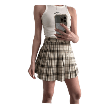 Beige plaid pleated skirt