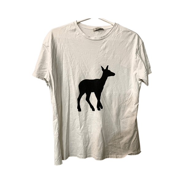 White graphic t-shirt with deer print