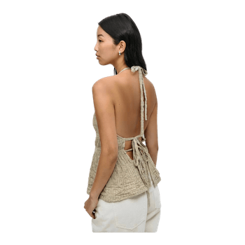 Khaki halterneck tie top