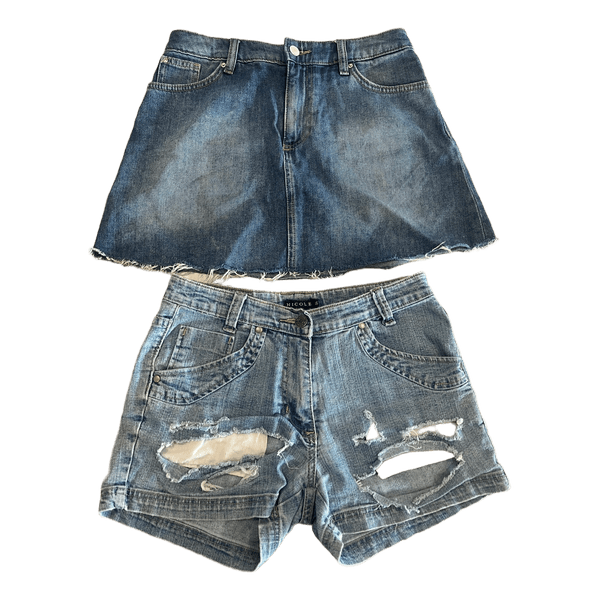 Denim bundle skirt and shorts