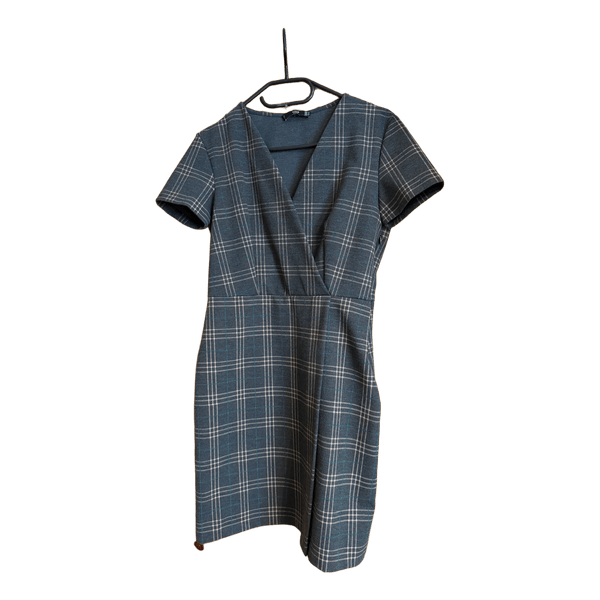 Grey plaid wrap dress