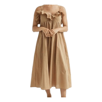 Beige ruffle midi dress