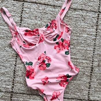 Pink floral one-piece swimsuit
