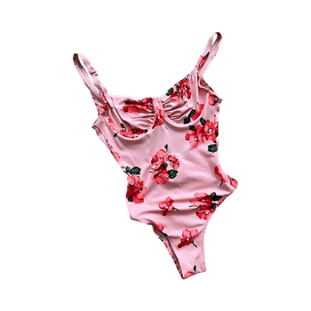 Pink floral one-piece swimsuit
