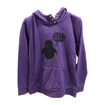 Purple hooded sweatshirt with graphic