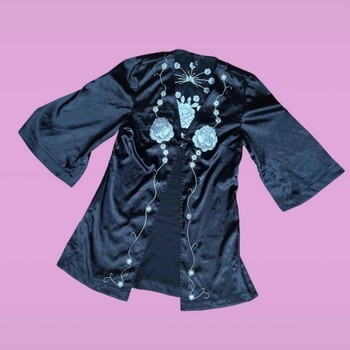Black embroidered kimono jacket