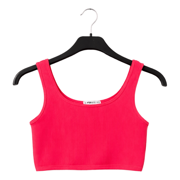 Neon pink ribbed crop top