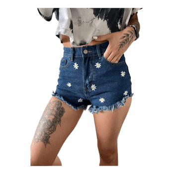 Daisy embroidery denim shorts