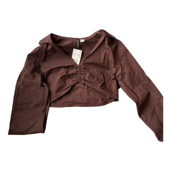 Brown ruched long-sleeved top