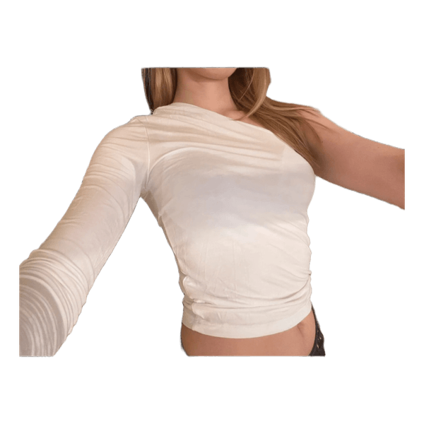 White one-shoulder long-sleeve top