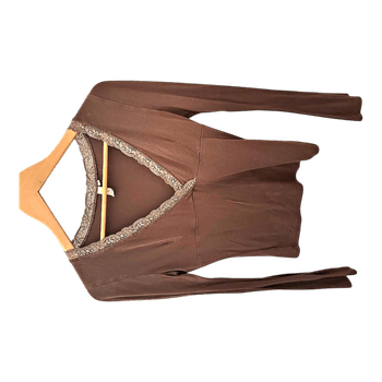 Brown lace trim top