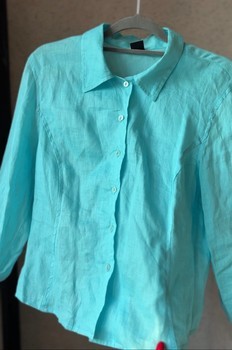 Ril’s 100% Linen Button-Up Shirt Vibrant Turquoise/aqua size 34/xs