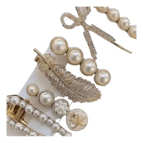 Faux pearl hair clips set