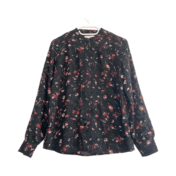 Second Female black sheer blouse with red florals – XS (Danish design)