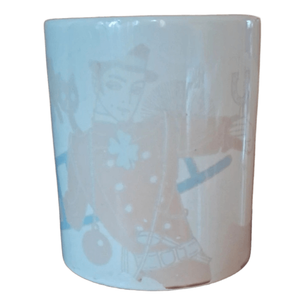Illustrated white ceramic mug