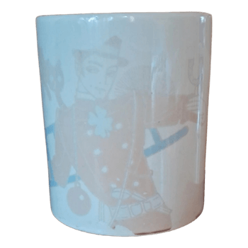 Illustrated white ceramic mug