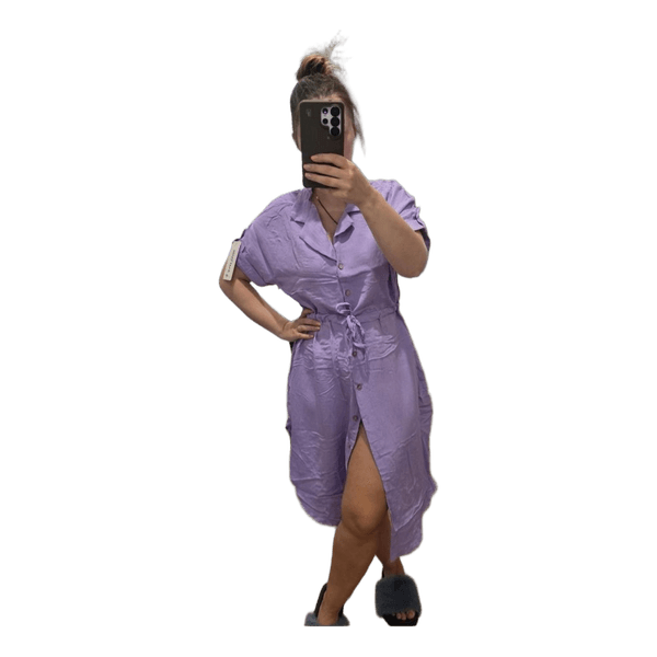 Purple linen midi dress