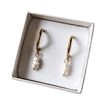 Gold hoop earrings with white pearls