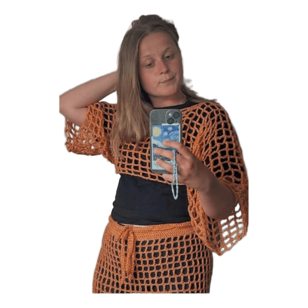 Orange hæklet mesh top