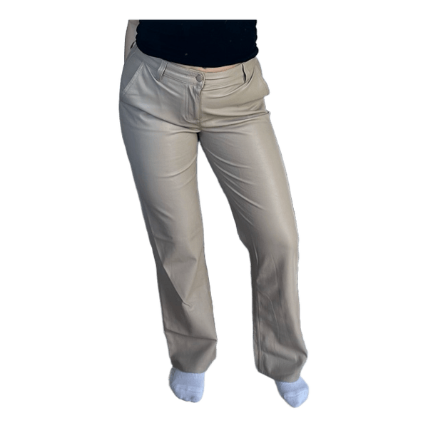 Beige faux leather trousers