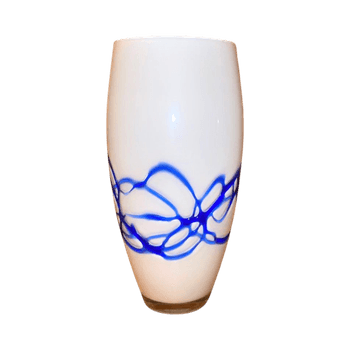 White decorative vase with blue design