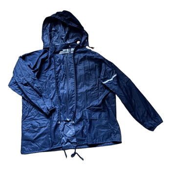 Navy blue hooded raincoat