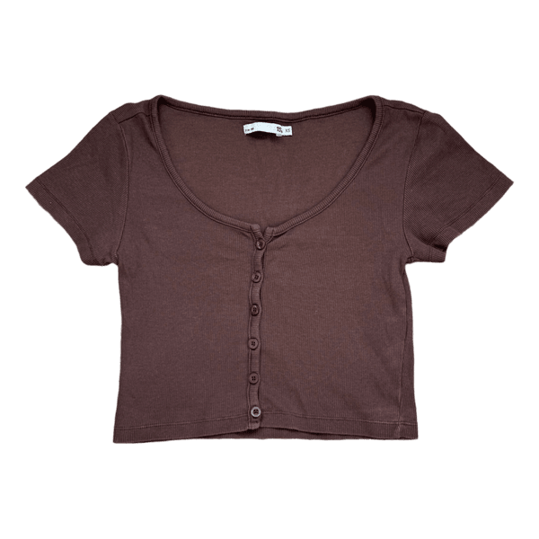 Brown ribbed button-up top