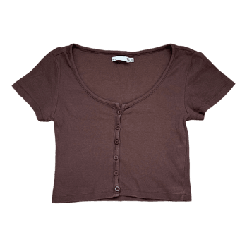 Brown ribbed button-up top