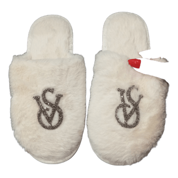 White faux fur slippers