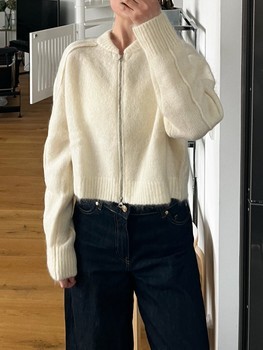 H&M premium cropped mohair-wool-blend cardigan