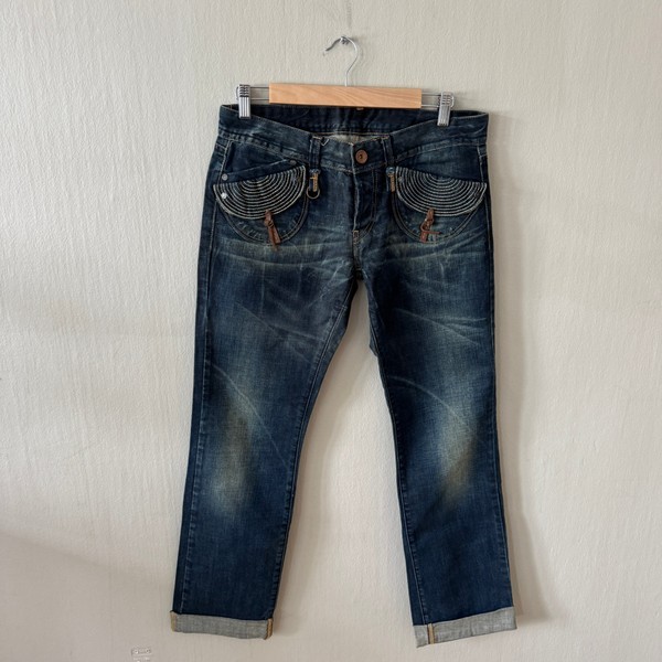 Replay Jeans Dam / Låg Midja W30 L34 – Mörk Selvedge Denim / Halvmånefickor
